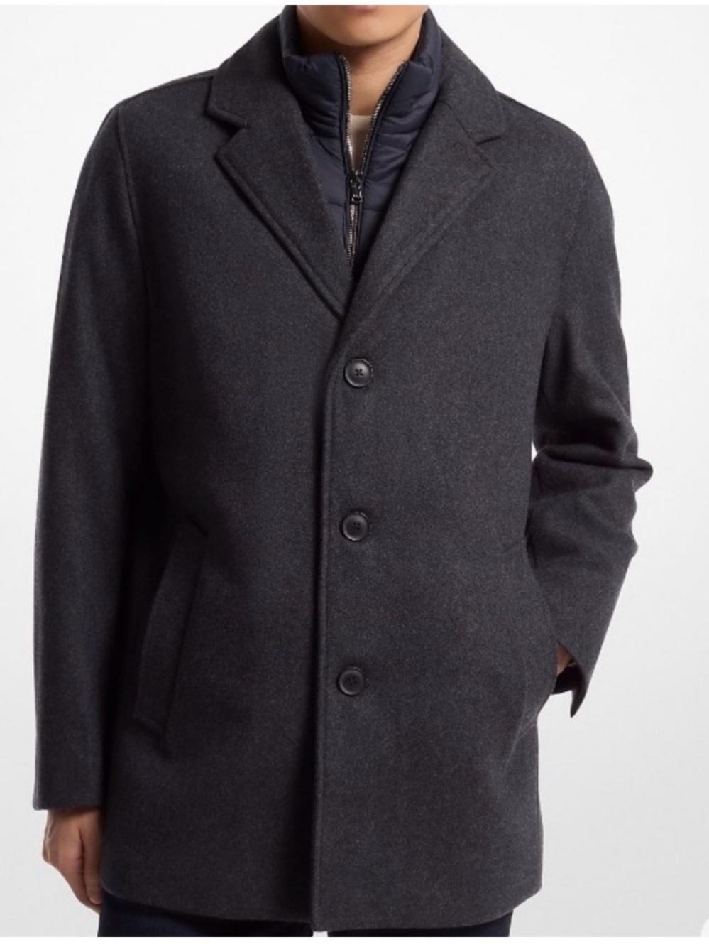 Michael Kors Dark Charcoal Wool-Blend Pea Coat